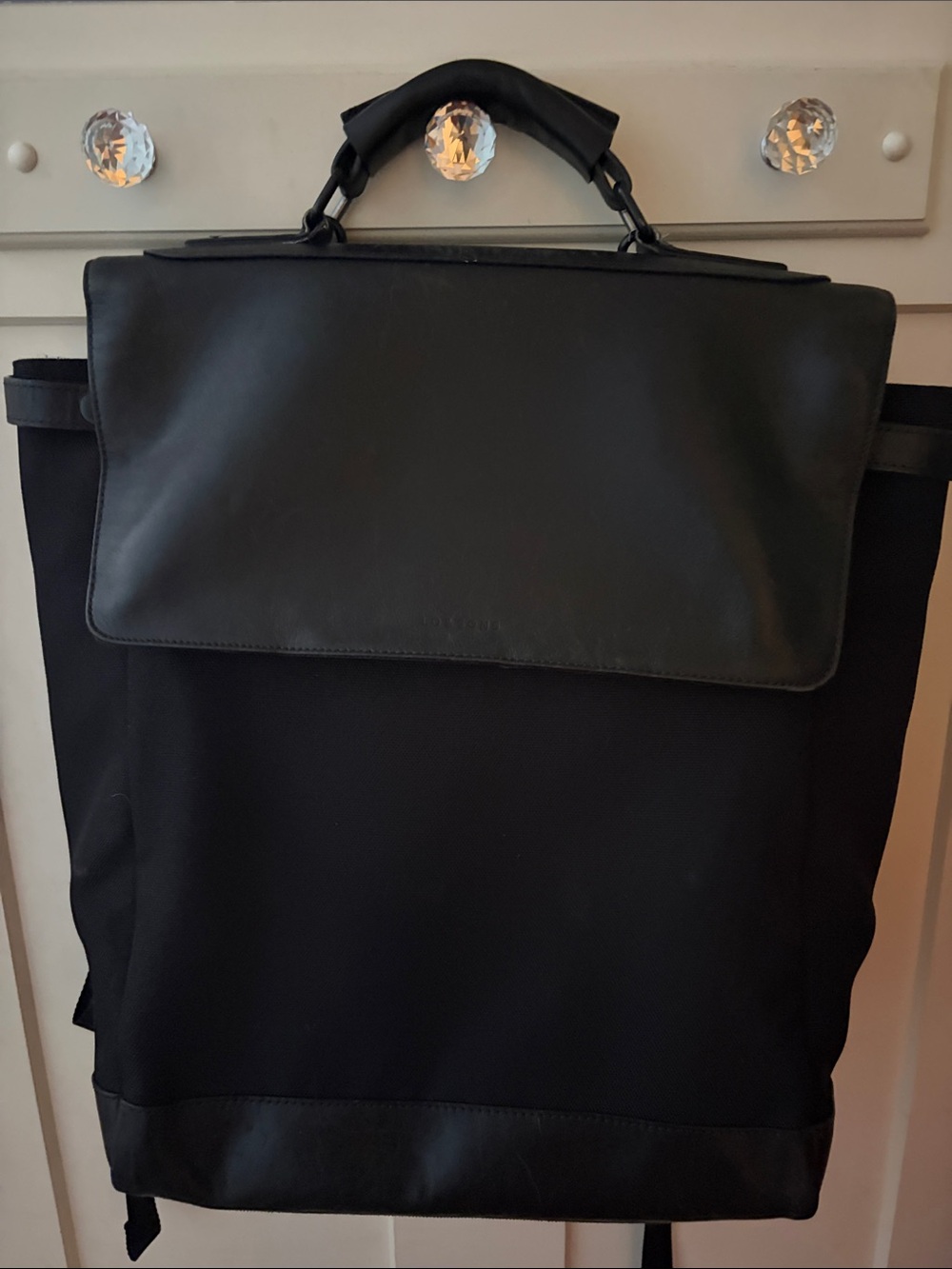 Lo & Sons Rowledge Convertible Backpack Tote Black Nylon Leather Work Travel Bag